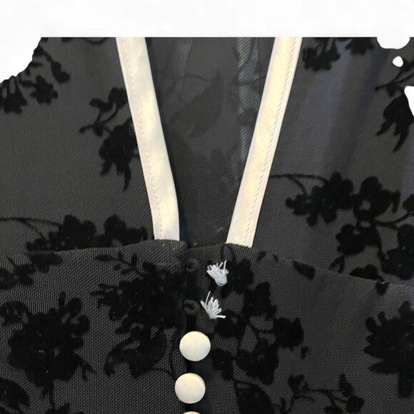 Unique Vintage 1950s Black Flocked  Dia De Los Muertos Duster Sz #3 M #50 - Picture 4 of 5